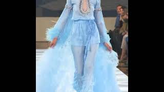 sky blue silk, feathers embroidery on the pants.. one of our favorite looks🤍 Resimi