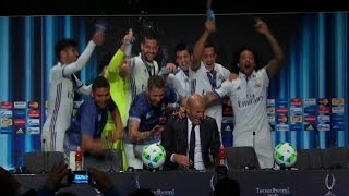 Jubilant Real Madrid players gatecrash Zidane's press conference