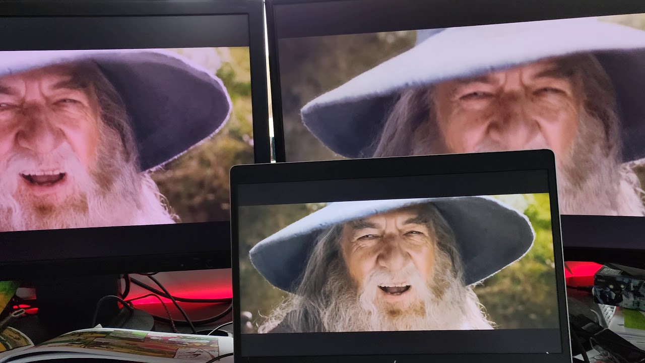 Gandalf Sax Guy on three displays YouTube