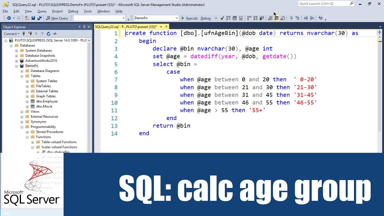 เขียน sql  2022 New  สอน SQL Server: การเขียนฟังก์ชันคำนวณช่วงอายุและอายุกี่ปีกี่เดือน