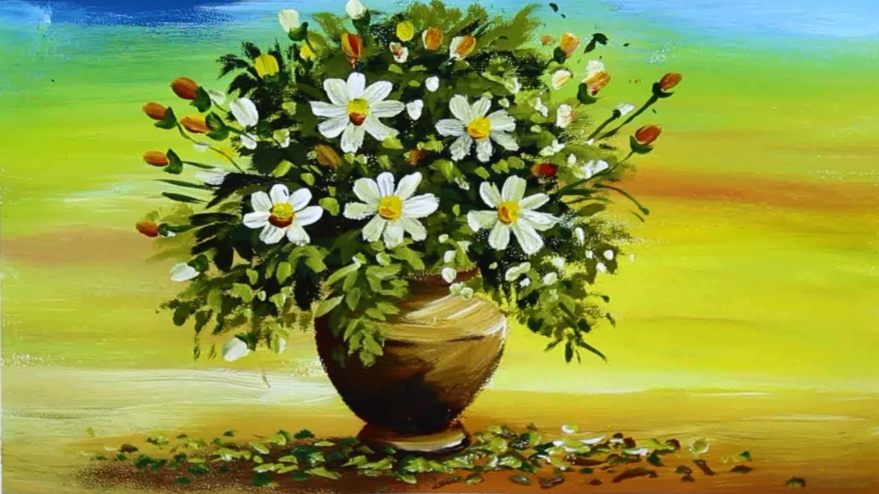 Still Life Acrylic Painting Flower Pot Drawing YouTube