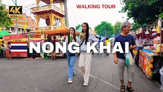 Nong Khai Thailand border town on Mekong walking tour 4K