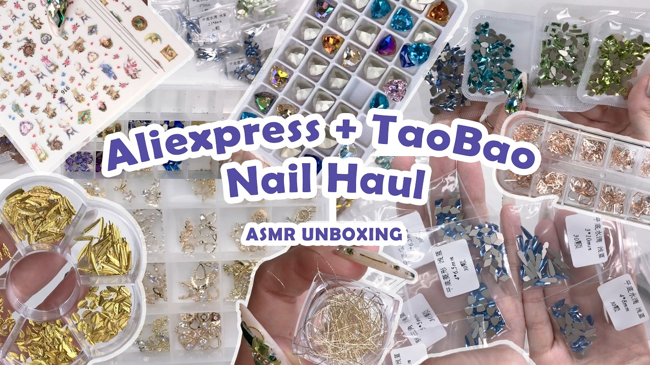 aliexpress + taobao nail haul & organizing ୨୧ ₊˚ ⟡ LOTS of rhinestones, charms, chains + more ♡ asmr
