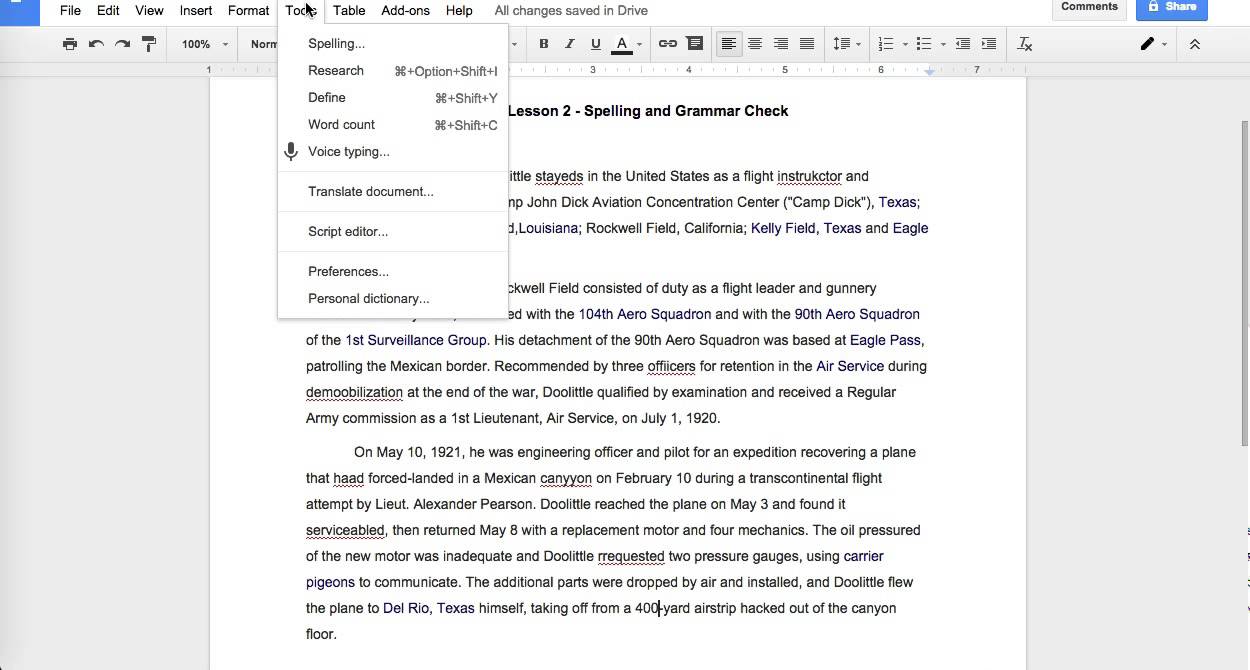 Google Docs Basics V2 Spelling And Grammar Check YouTube