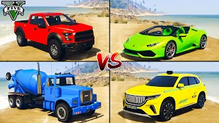 Lamborghini Huracan vs Ford Raptor vs Brute Mixer vs Togg C-SUV - GTA 5 Mods Which car is best?