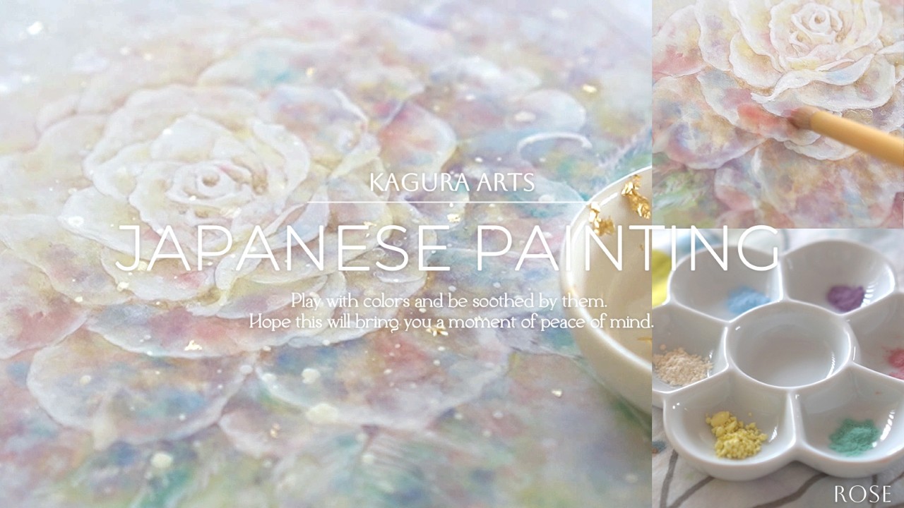 豊生作　薔薇の花　日本画 Japanese painting | Painting roses that glow gently with mineral