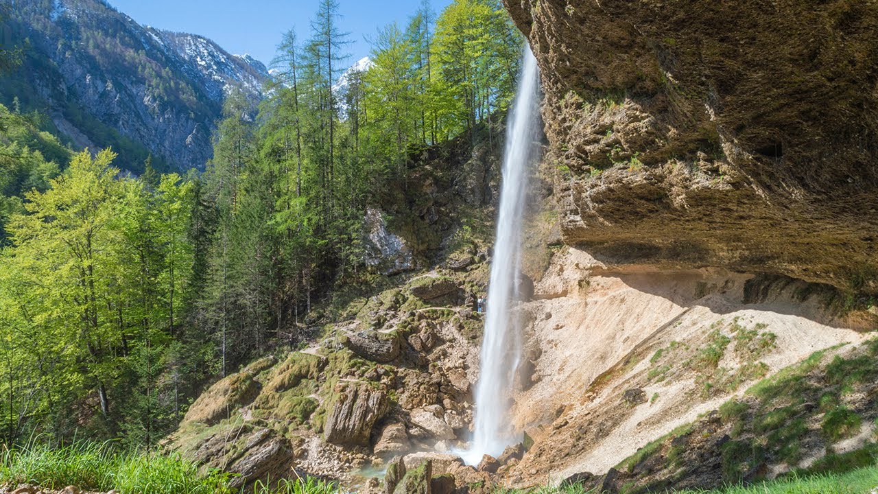 Beautiful Peričnik waterfall and Vrata valley in Triglav natural park Slovenia