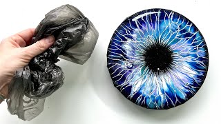 Bin bag fluidart eye with silver and golden veins full step by step tutorial for beginners