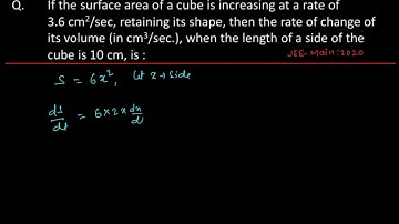 If the surface area of a cube is increasing at a rate of 3.6cm^2/sec, retaining its shape,then the