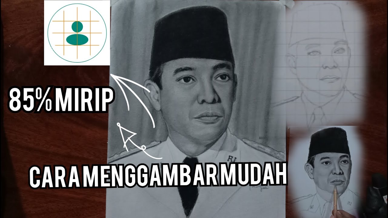 cara mudah menggambar Ir. Soekarno menggunakan grid