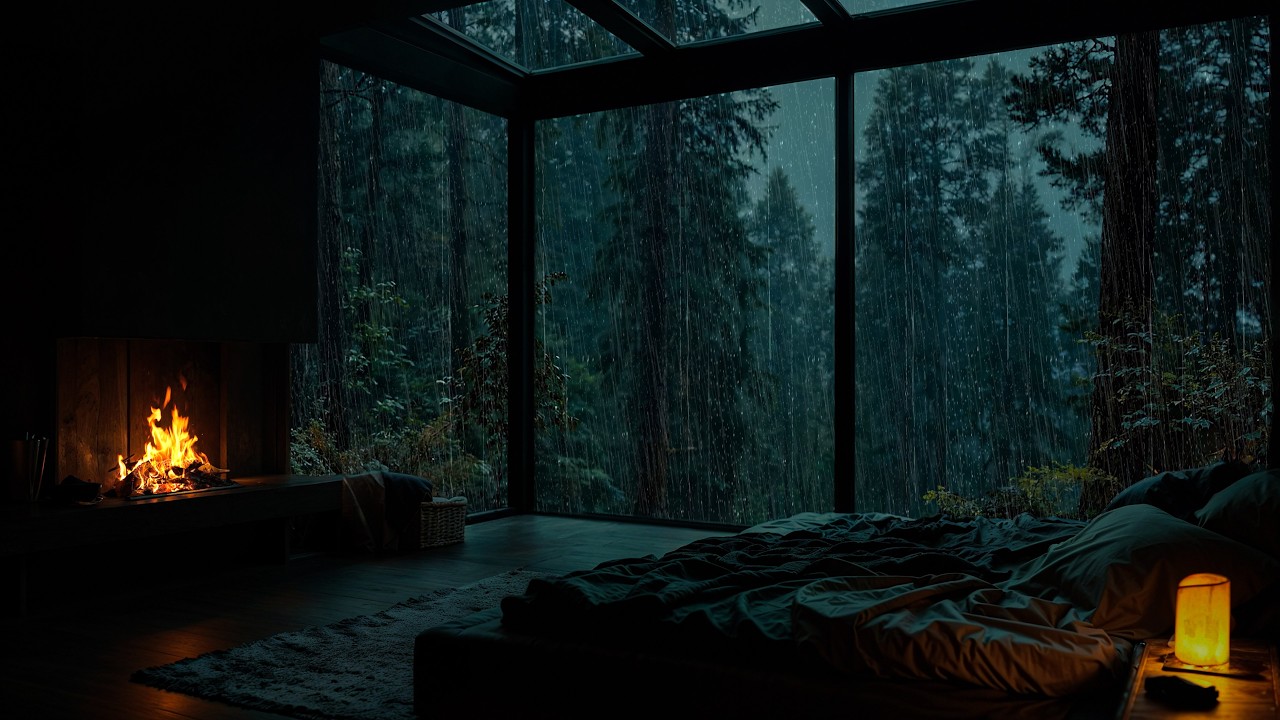 Deep Sleep in Cozy Cabin with Heavy Rain and Fireplace Sounds 🌧 ...