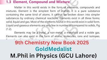 Class 9 Chemistry Unit 1 New Book PTB 2025 | Chapter 1 Elements Compounds & Mixtures | RANA HASSAN