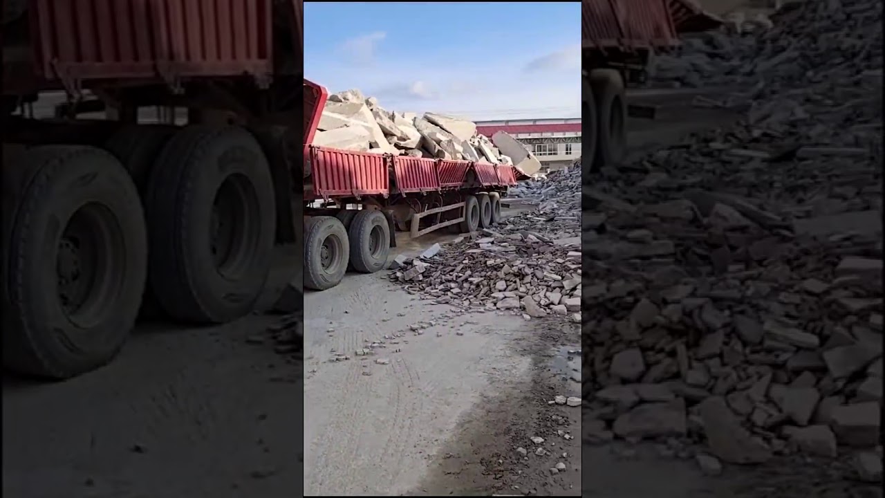 50 Ton Side Tipping Trailer Unloading Stone, Amazing!!!!!!