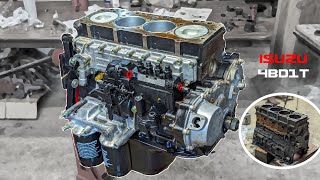 Excavator engine rebuild: short block assembly (Hitachi EX1202/Isuzu 4BD1T)