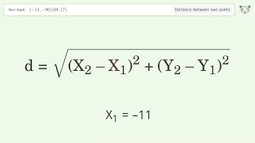 Find the distance between two points p1 (-11,-96) and p2 (69,17): Step-by-Step Video Solution