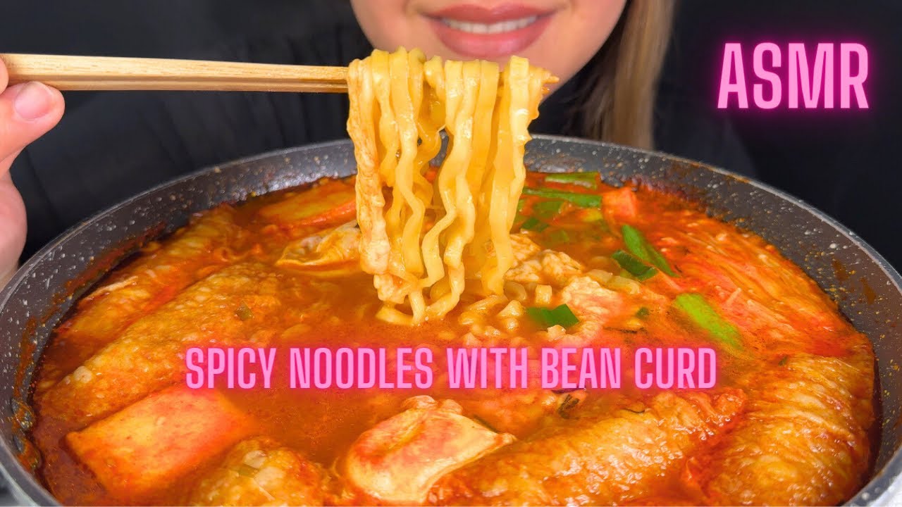 Bean Curds and Noodles (SamYang 2x Spicy) ASMR 🩷 Mukbang YouTube