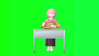 green screen animasi muslimah belajar