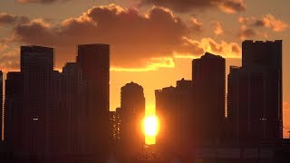USA Florida - departure with cruise vessel from Port Miami with dreamlike sunset