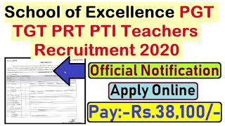 Government School of Excellence PGT TGT PRT PTI Recruitment 2020, Apply Online,संविदा शिक्षक भर्ती