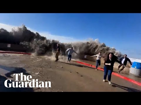 Unusually large waves hit the coast of California amid powerful storms