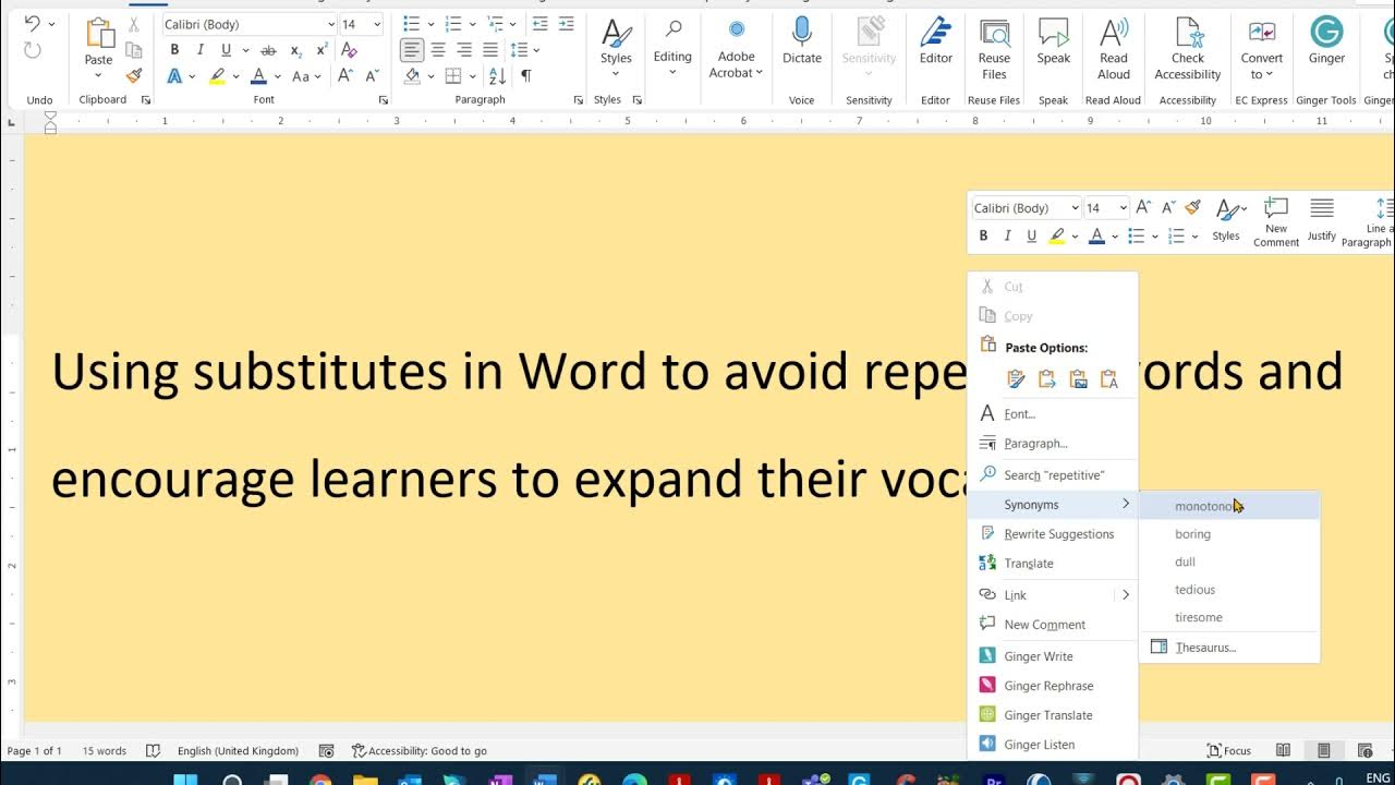 05 Using Synonyms in Word to expand vocabulary YouTube