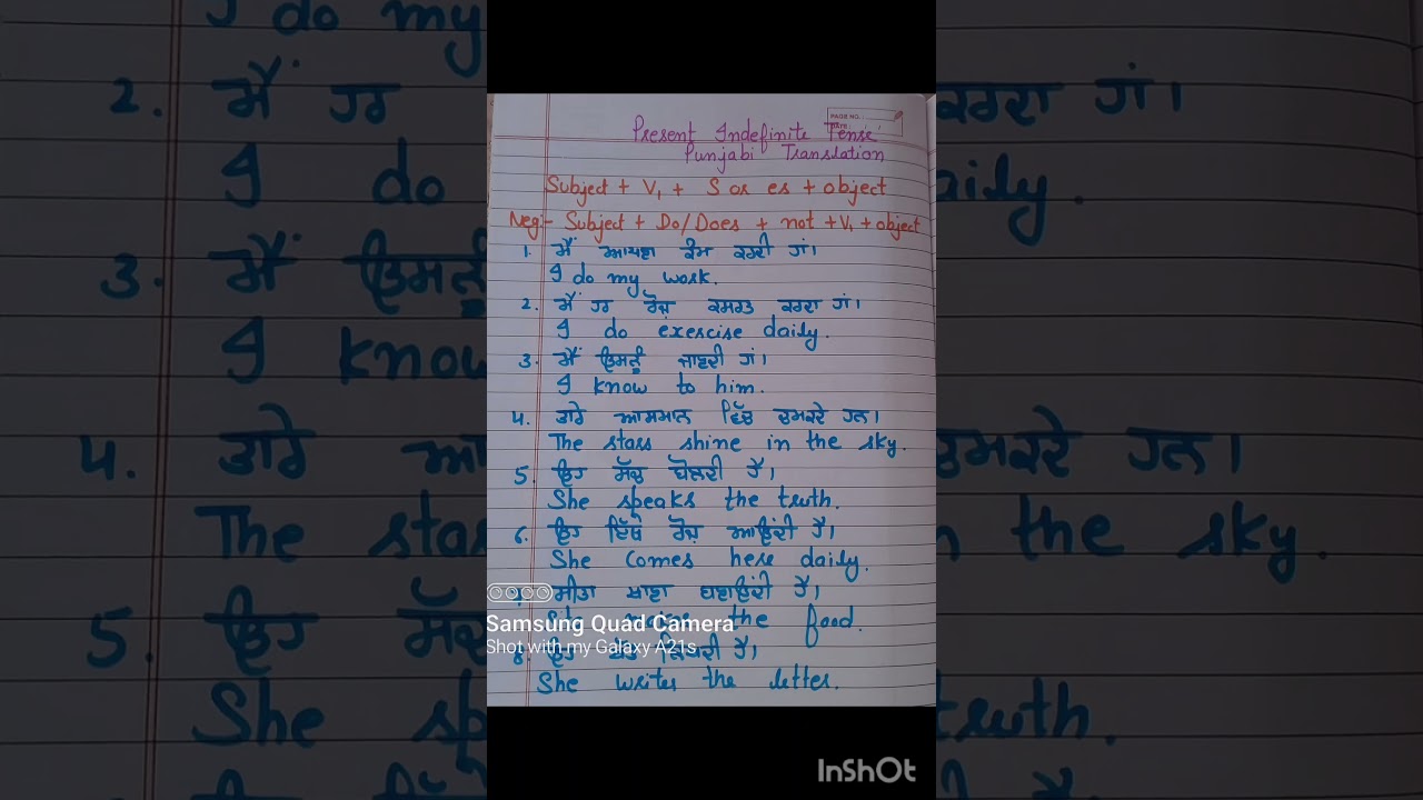 Present indefinite tense ll present indefinite tense with Punjabi Translation ll