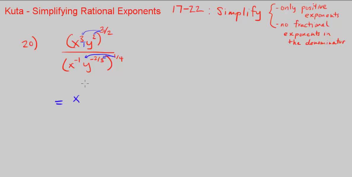 Kuta - Simplifying Rational Exponents (17 through 22) - YouTube