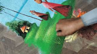 Very Easy Scenery Rangoli. Special & New Trick Poster Rangoli Design. 😀😃🙏🙏