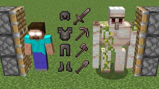 x100 iron golems and HEROBRINE and x200 netherite armors combined in minecraft