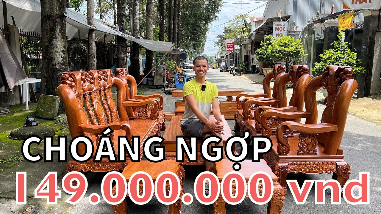 CHOÁNG NGỢP KHỦNG Bộ bàn ghế gỗ gõ đỏ Minh Quốc tay... - youtube