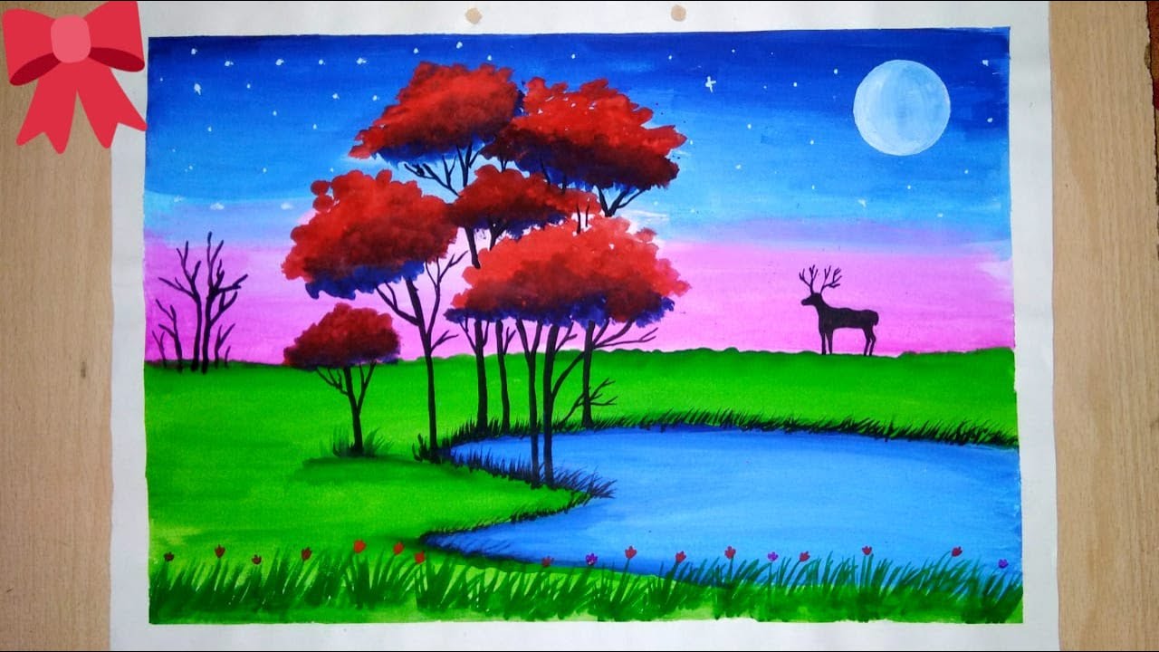 Landscape using poster colours step by step for beginners ... Landscape using poster colours step by step for beginners ...