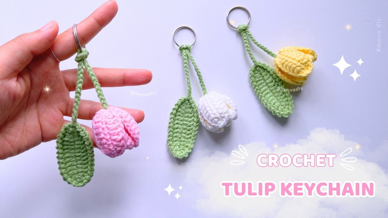 Простой брелок в виде цветка, связанный крючком, для начинающих 🌷 Дизайн в виде тюльпана 🌷 Идеаль...
