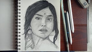 Drawing Mrunal Thakur as Princess Noor Jahan from Sita Ramam Movie