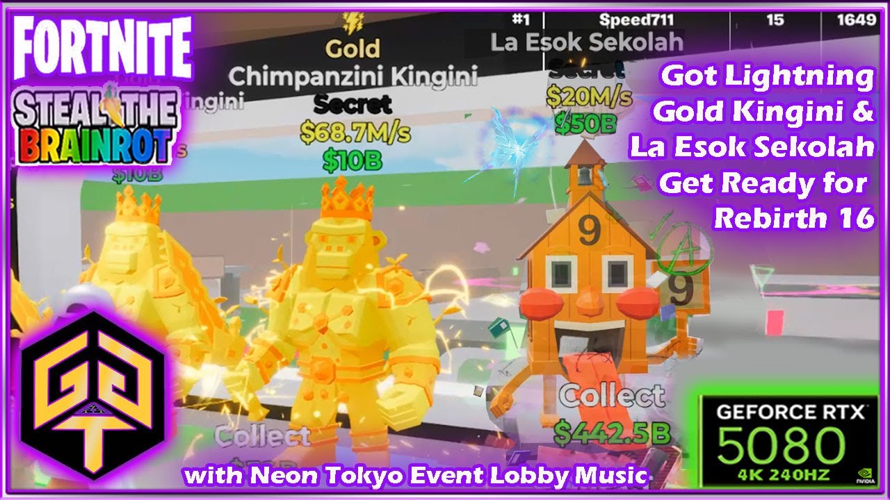 Fortnite Steal the Brainrot La Esok Sekolah for Rebirth 16 & Lightning Kingini with Tokyo Neon Music