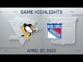 NHL Highlights | Penguins vs. Rangers - Apr 7, 2022