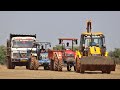 Jcb 3dx eco loading mud swaraj 744 tractor and mahindra 605 di with tata 2518 truck