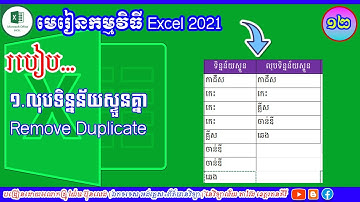 មេរៀនទី១២ របៀបលុបទិន្នន័យស្ទួន |មេរៀន Excel 2021