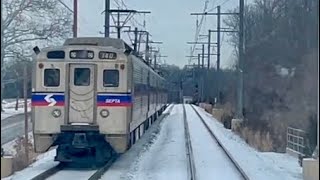 A snowy Septa SL5 RFW from PHL to picturesque Doylestown on train #2524. 1/18/24