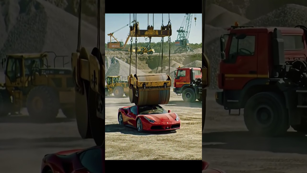 🏎️ The Duel: Ferrari 488 vs. a Falling Steamroller! 🏁