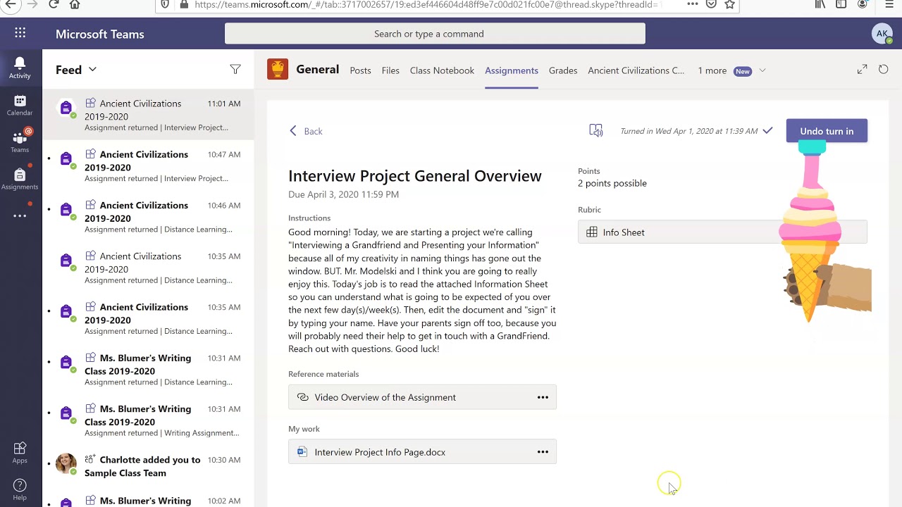 microsoft teams hand in assignment