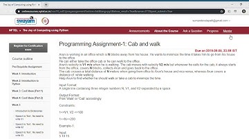 NPTEL Week 5 | Cab and Walk | The Joy of Computing using Python | programming assignment