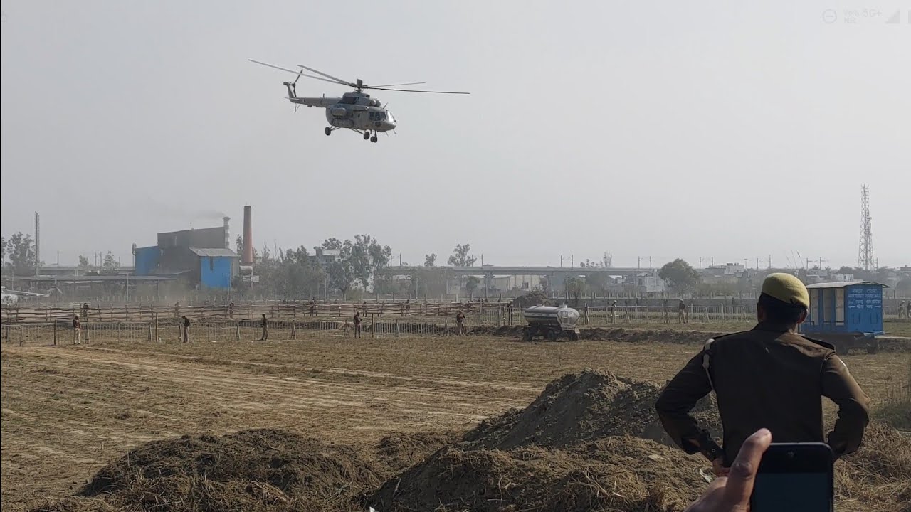 PM Narendra Modi Helicopter at mohiuddinpur Meerut 22 February