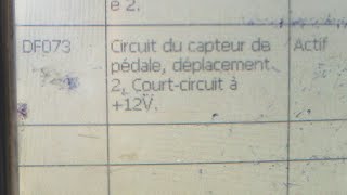 Df073 circuit du capteur de pédale déplacement 2 court-circuit à +12v Renault kangoo