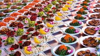 อาหารริมทางแบบจีน - งานเลี้ยงแต่งงานแบบชนบท หม้อเหล็กขนาดใหญ่สำหรับทำอาหาร ทักษะการกระทะที่น่าทึ่ง