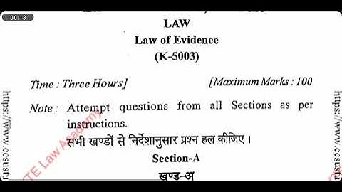Law Of Evidence (K-5003) || CCSU LLB 5th Semester 2020 Question Paper || (MYTE Law Academy)