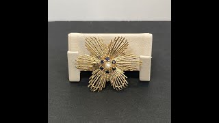 14K Yellow Gold Pearl and Sapphire Flower Pin/Brooch