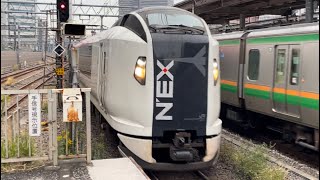E259系Ne017＋Ne006編成が特急成田エクスプレス37号として品川駅13番線に到着するシーン（2237M）2022.11.26
