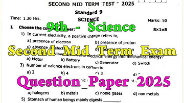 9th Science 2nd Mid Term Original Question Paper 2025|9th Science Second Mid Term QuestionPaper2025 