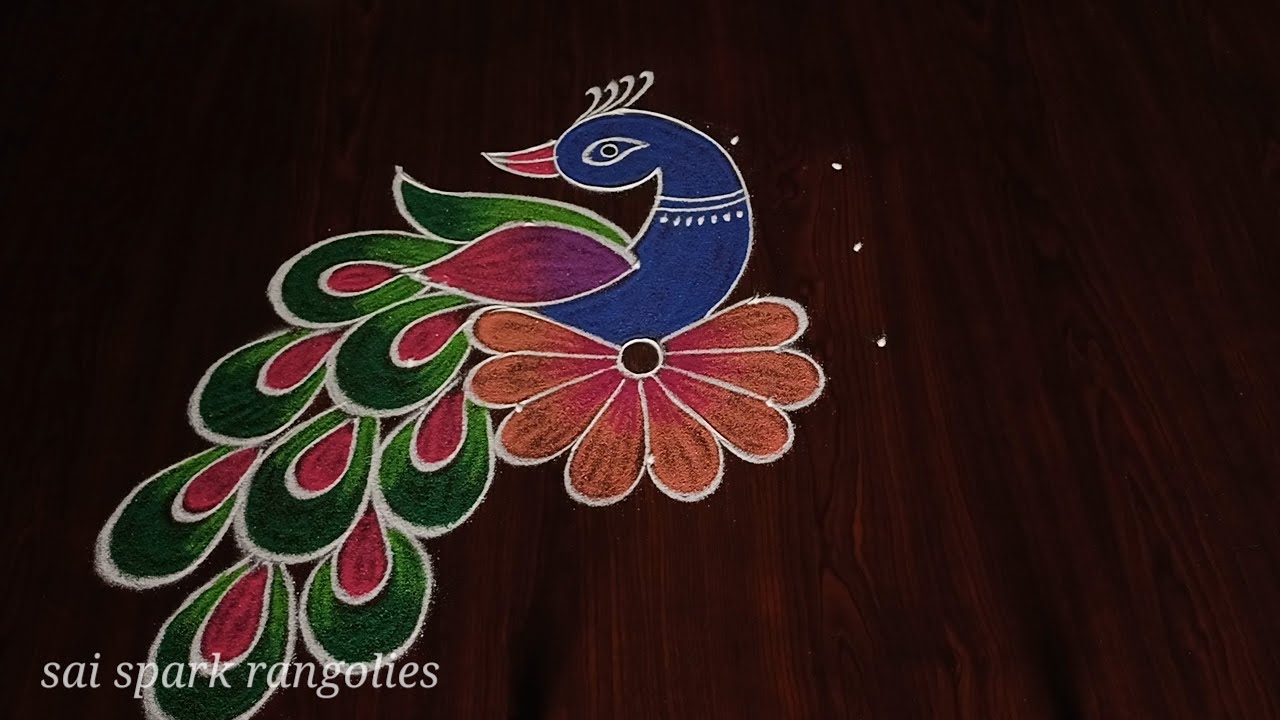 friday spl peacock rangoli (5*3) | flower rangoli | mayil kolam @saisparkrangolies