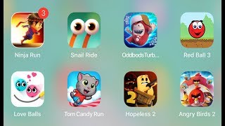 Ninja Run, Snail Ride, Oddbood Tubor Run, Red Ball 3, Love Ball, Hepoless 2, Tom Candy screenshot 1